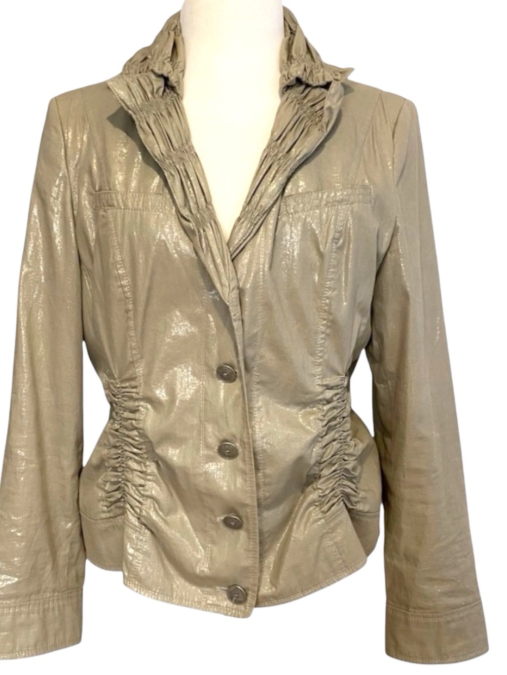 Apanage Beige Ruched Collar Lightweight Blazer Size US12 Neutral Capsule Wardrob